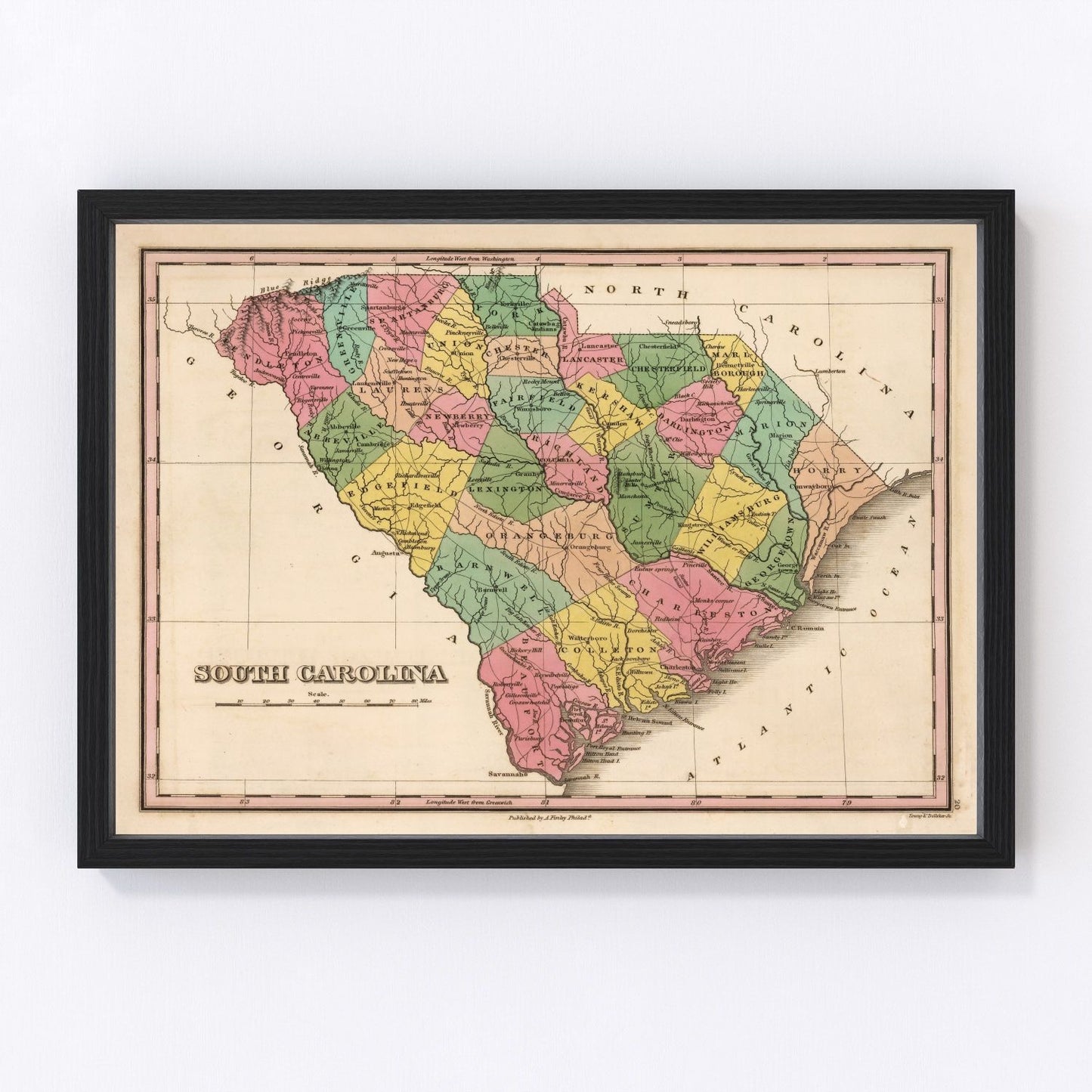 vintage map of South Carolina, 1824