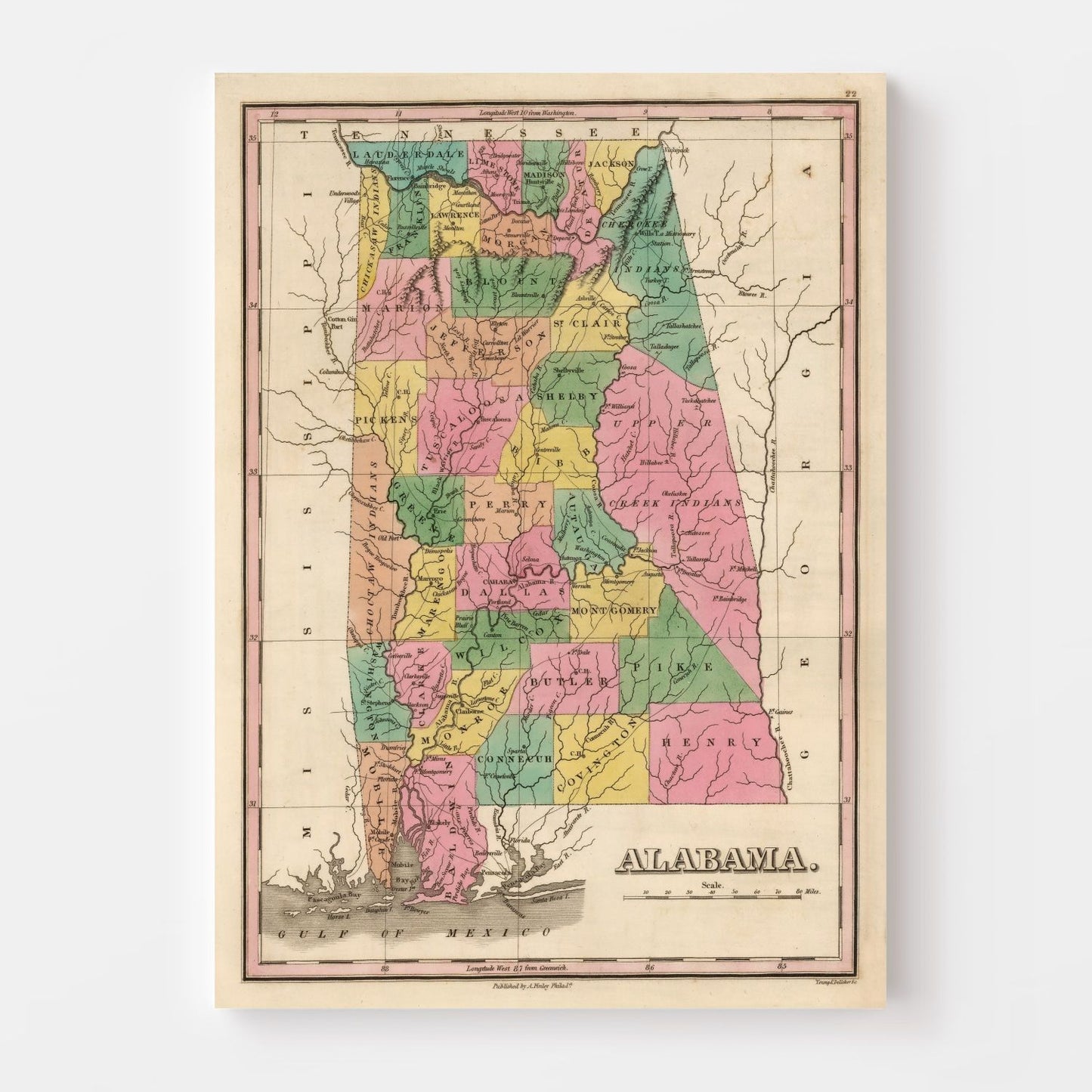 Vintage Map of Alabama, 1824