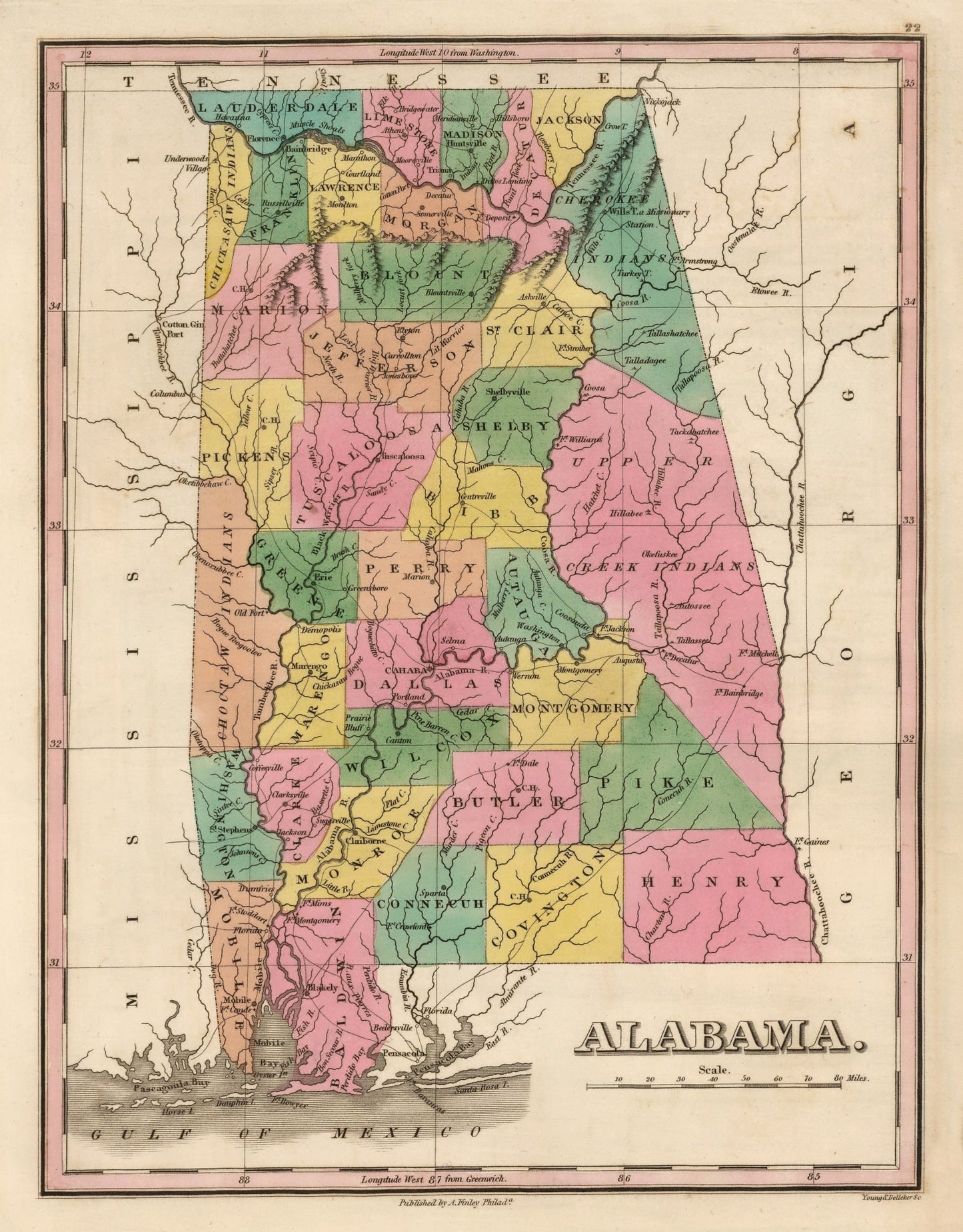 Vintage Map of Alabama, 1824