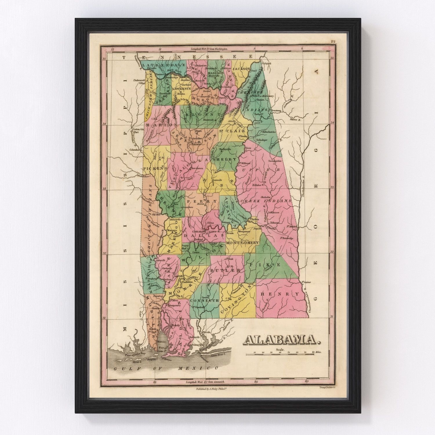 Vintage map of Alabama, 1824 - restored print