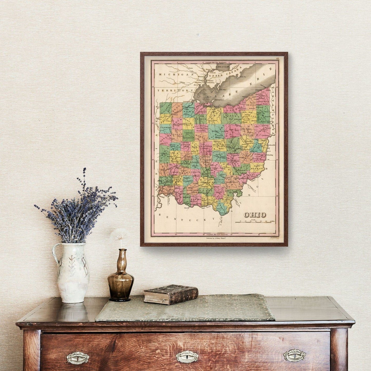 Vintage Map of Ohio, 1824