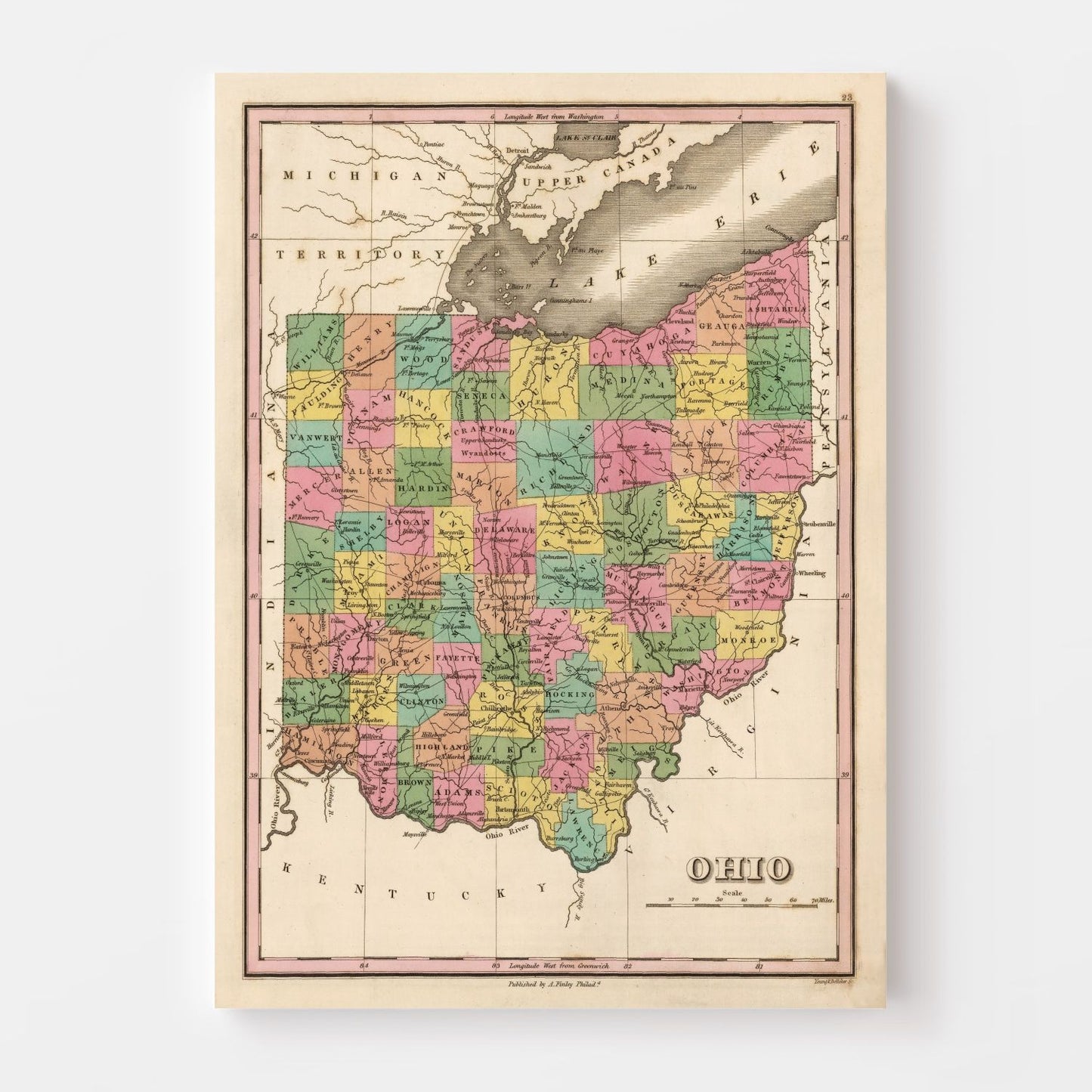 Vintage Map of Ohio, 1824