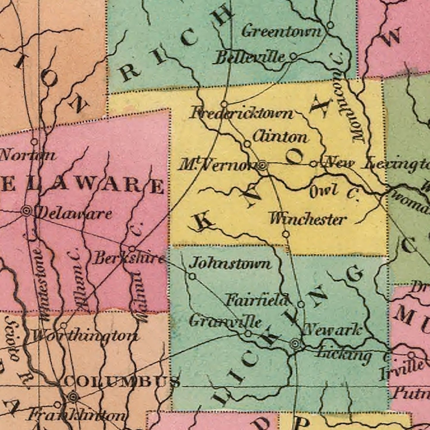 Vintage Map of Ohio, 1824