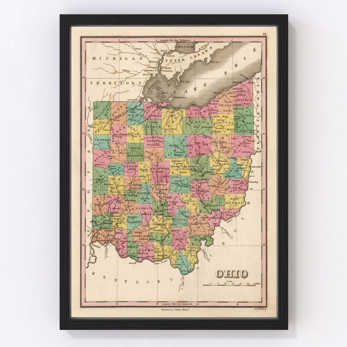 Vintage map of Ohio, 1824