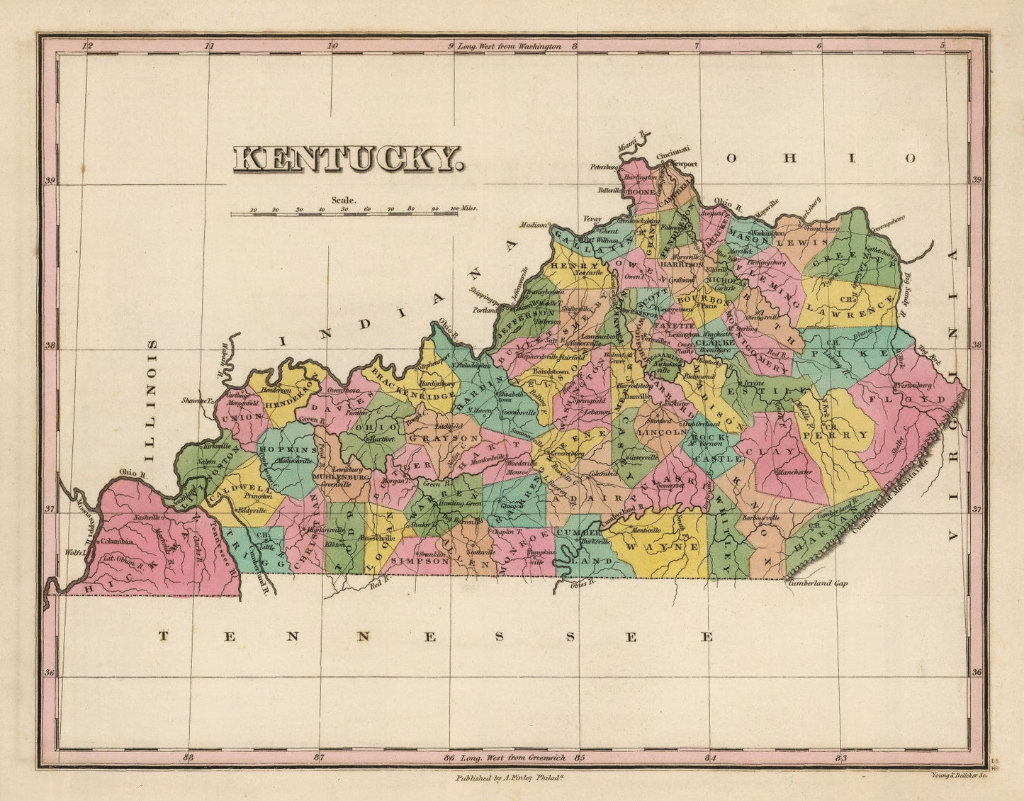 Vintage Map of Kentucky, 1824
