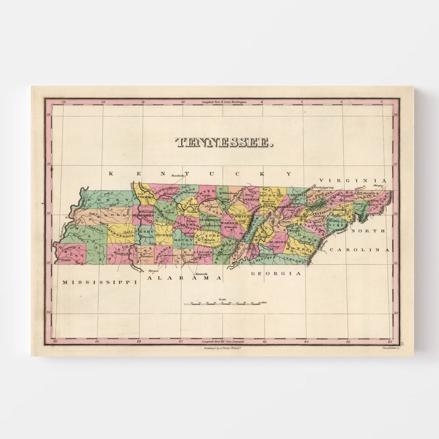 Vintage Map of Tennessee, 1824