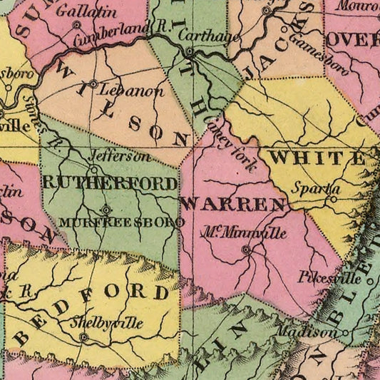 Vintage Map of Tennessee, 1824