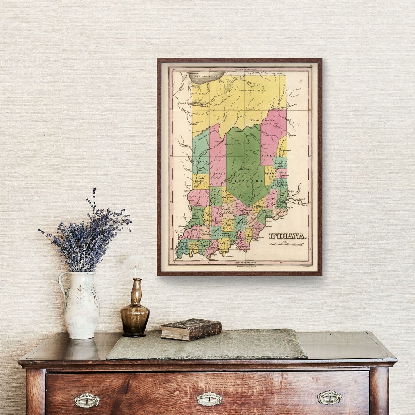Vintage Map of Indiana, 1824