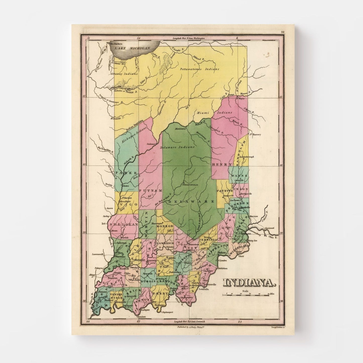 Vintage Map of Indiana, 1824