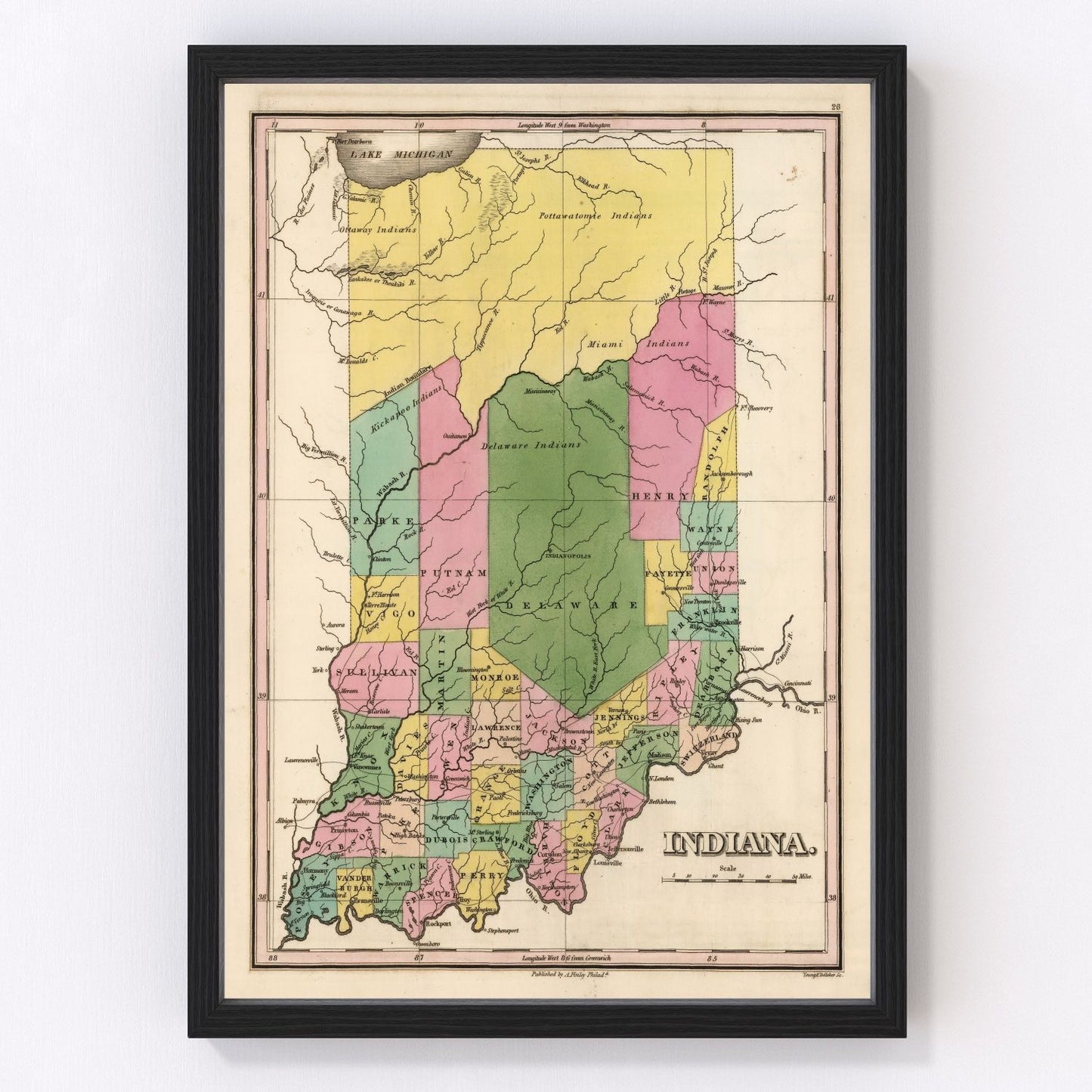 Vintage map of Indiana, 1824