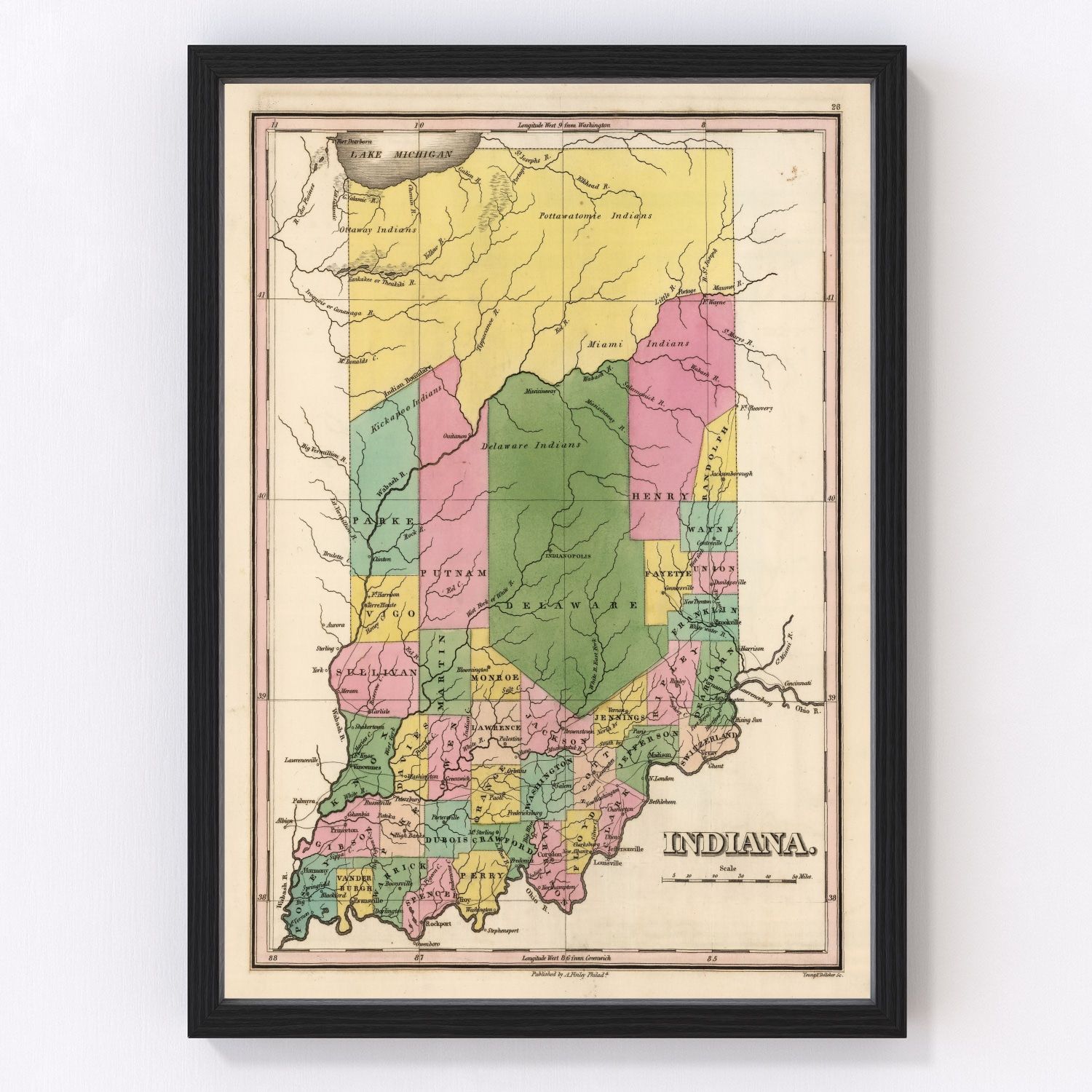 Vintage map of Indiana, 1824