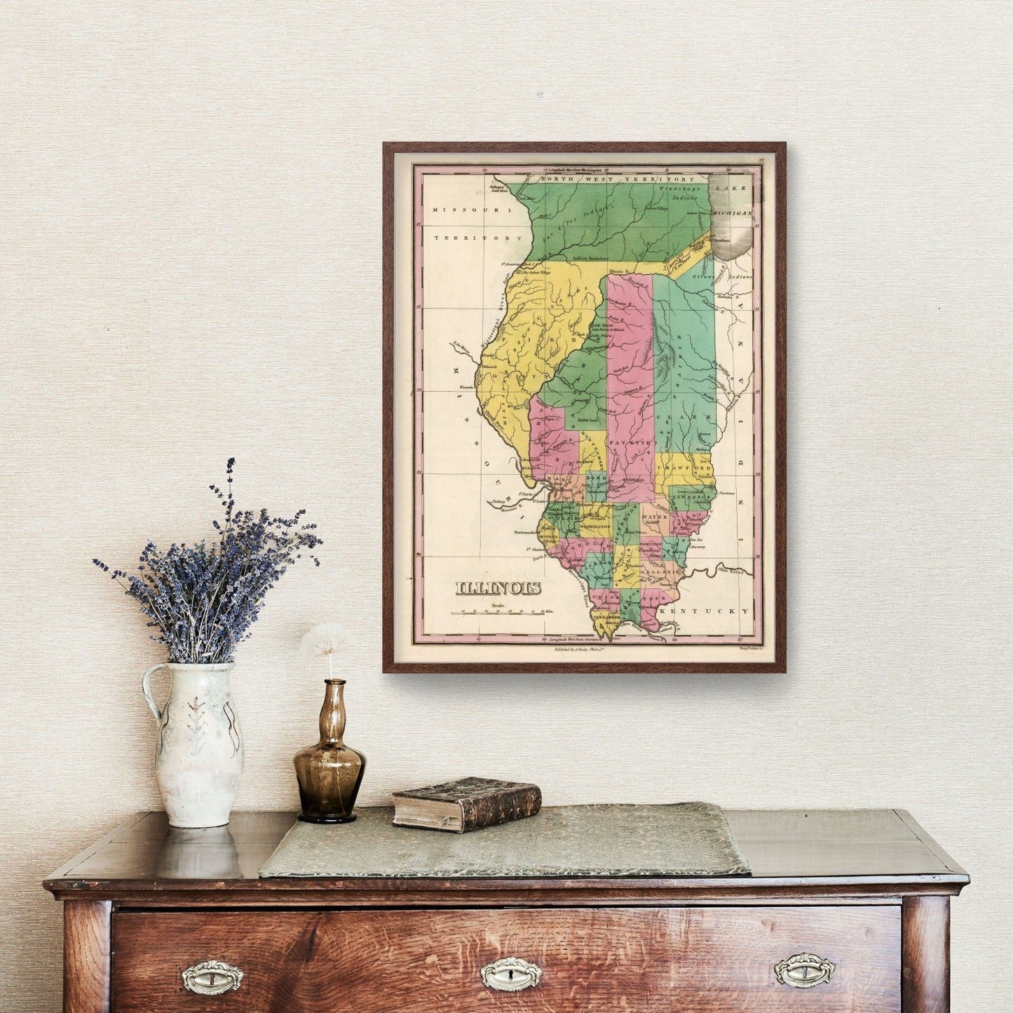 Vintage Map of Illinois, 1824