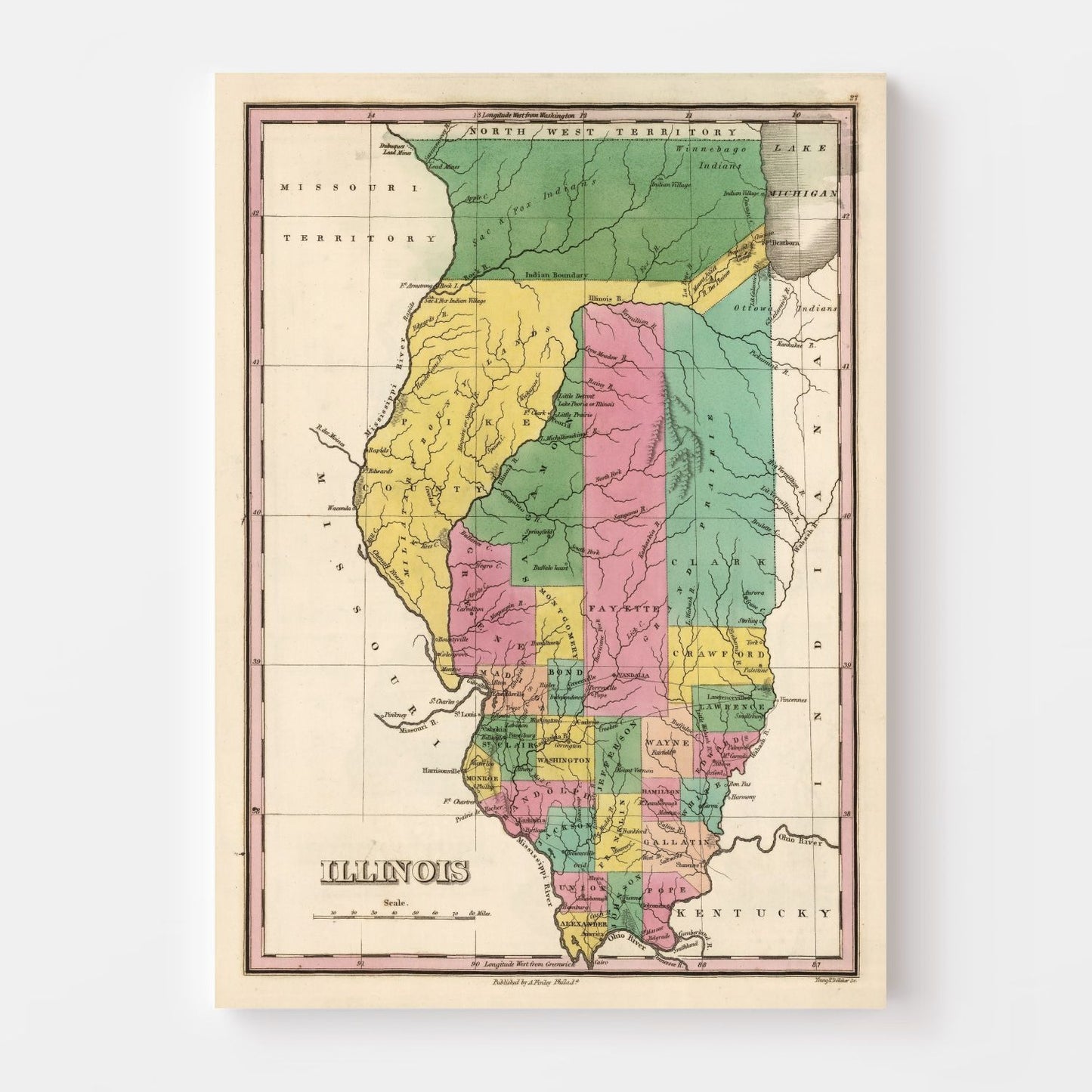 Vintage Map of Illinois, 1824