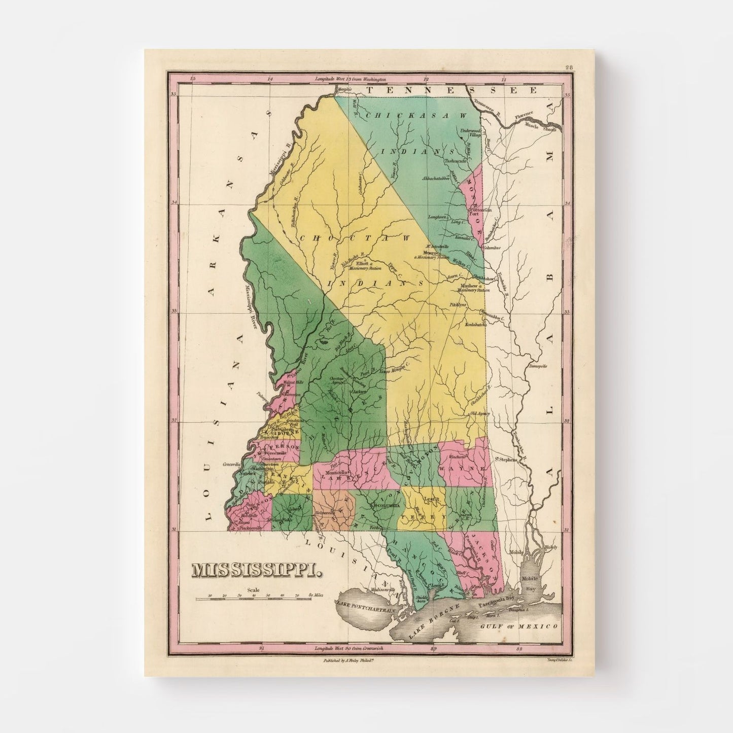 Vintage Map of Mississippi, 1824