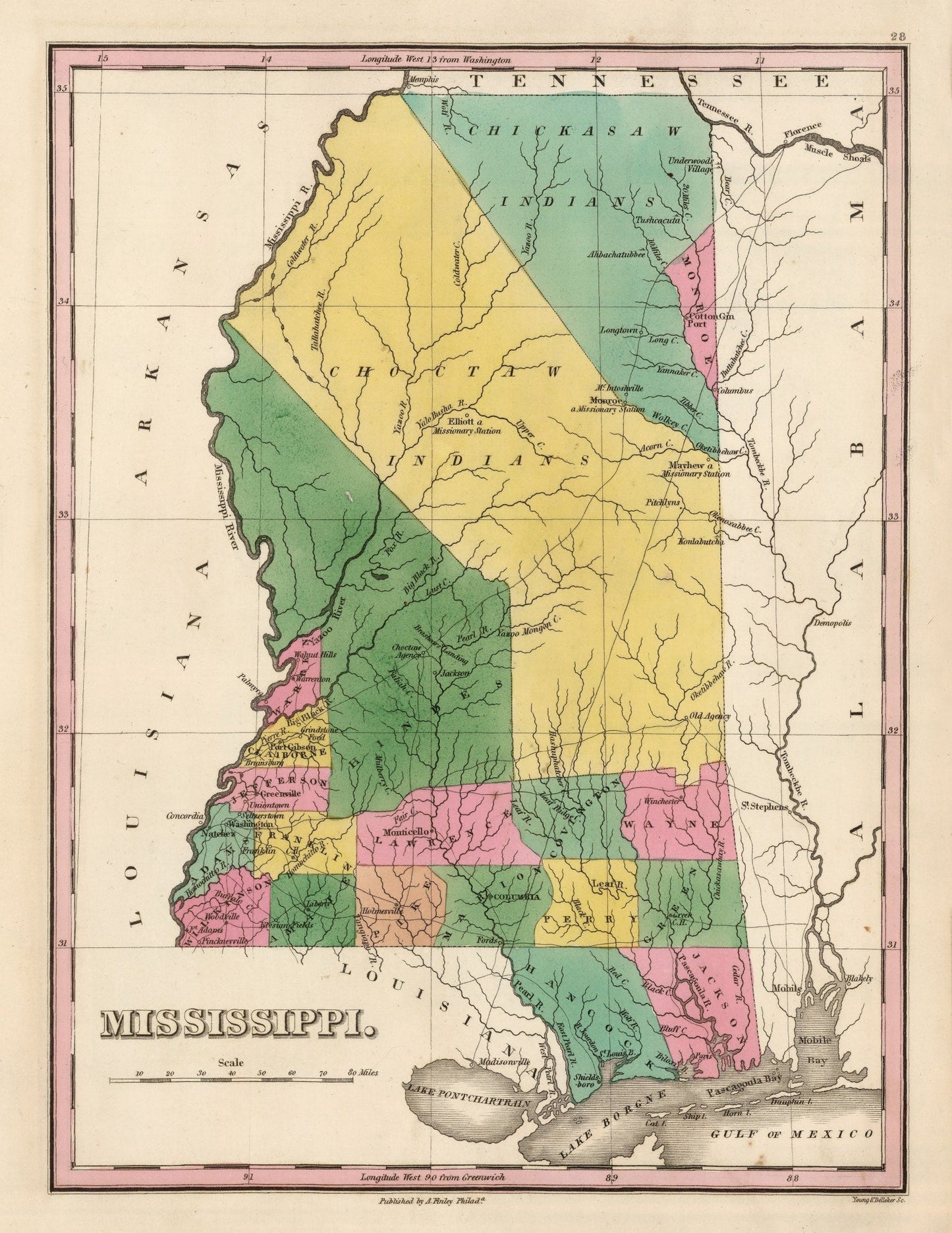 Vintage Map of Mississippi, 1824