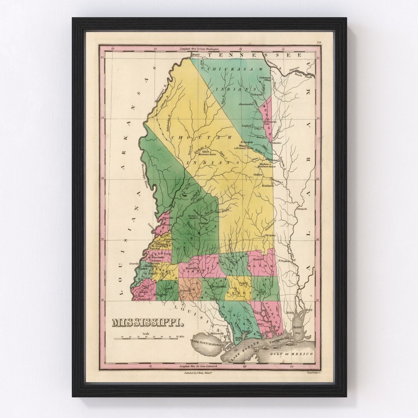 vintage map of Mississippi, 1824