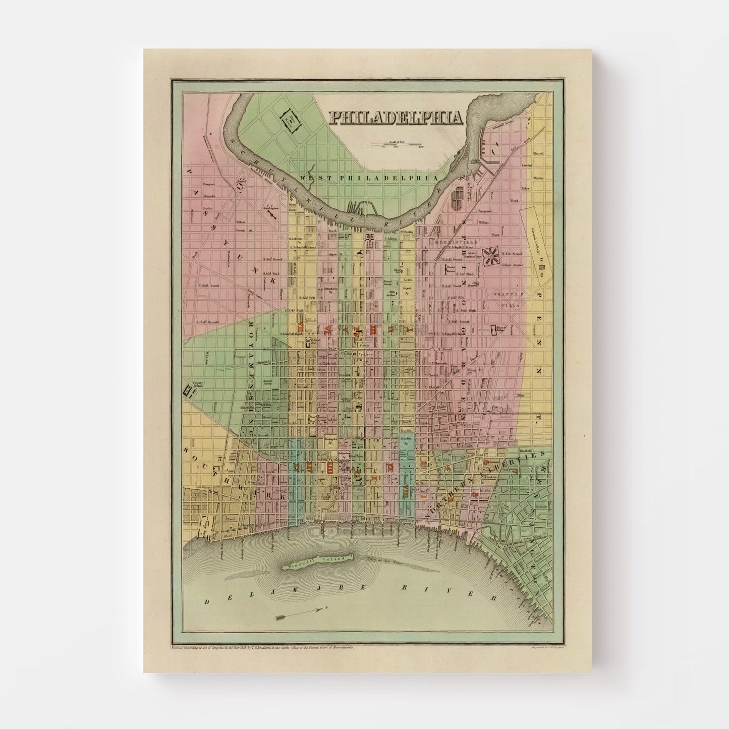 Vintage Map of Philadelphia, Pennsylvania, 1838