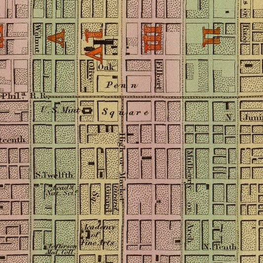 Vintage Map of Philadelphia, Pennsylvania, 1838