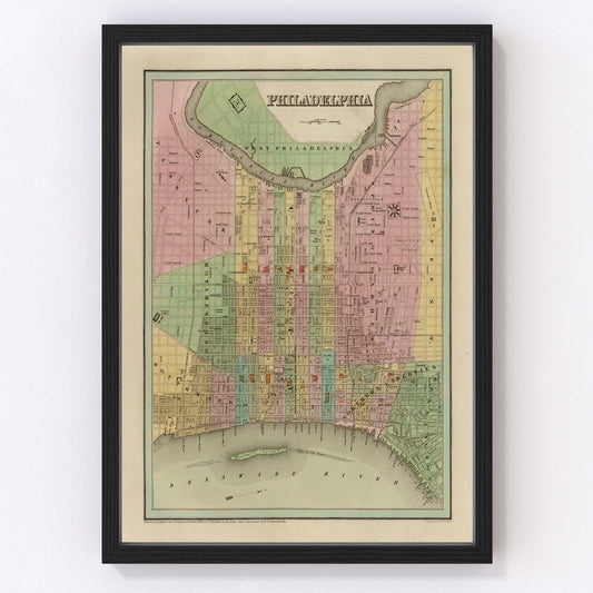 vintage map of Philadelphia, Pennsylvania, 1838