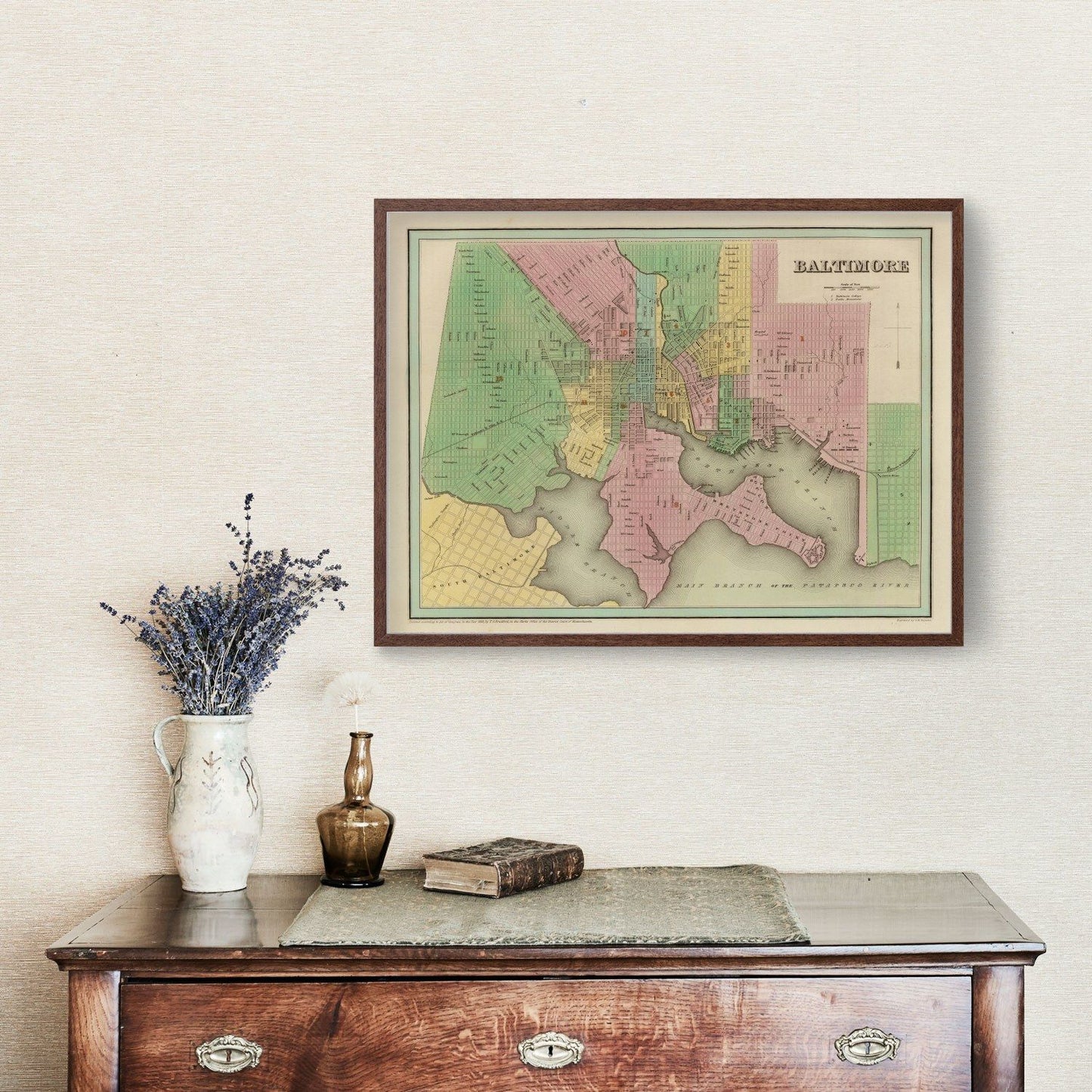 Vintage Map of Baltimore, Maryland, 1838 Wall Art