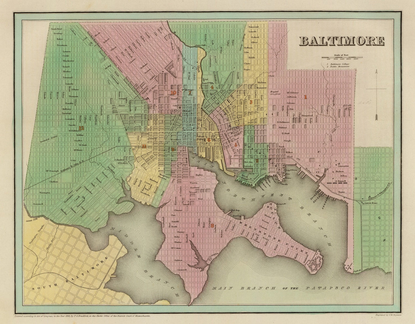 Vintage Map of Baltimore, Maryland, 1838 Wall Art
