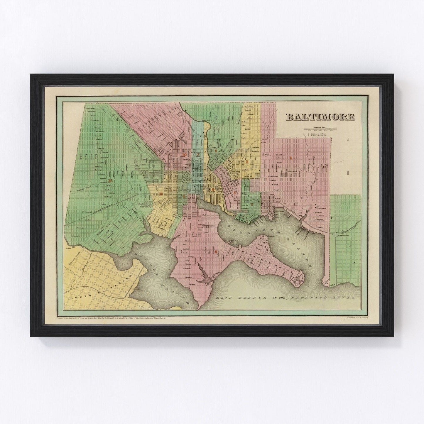 Vintage map of Baltimore, Maryland, 1838 — alternate edition