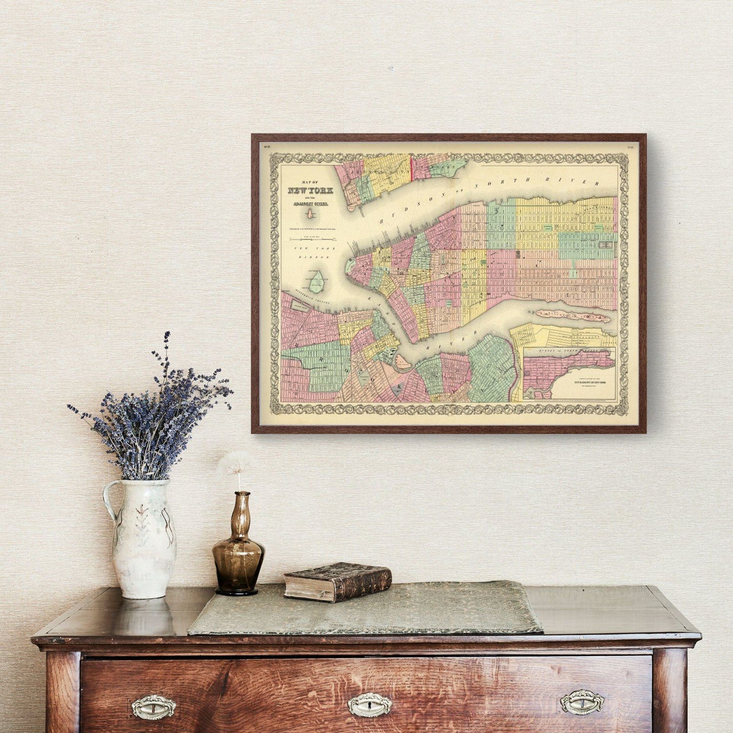 Vintage Map of New York City, New York, 1856