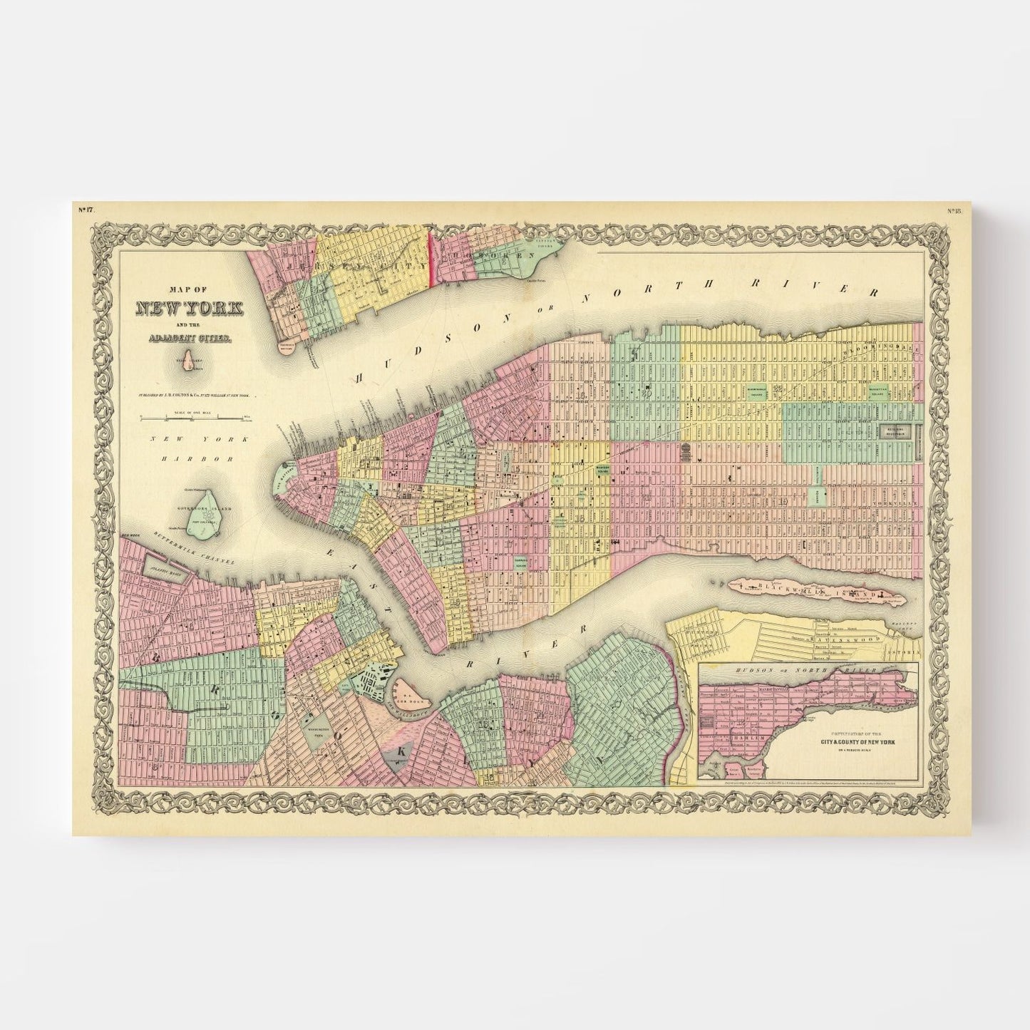 Vintage Map of New York City, New York, 1856