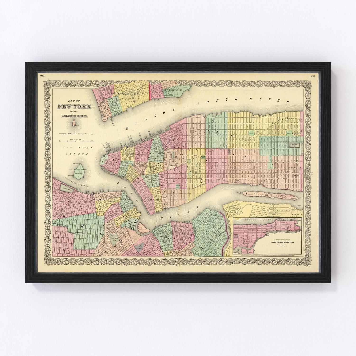 Vintage map of New York City, New York, 1856