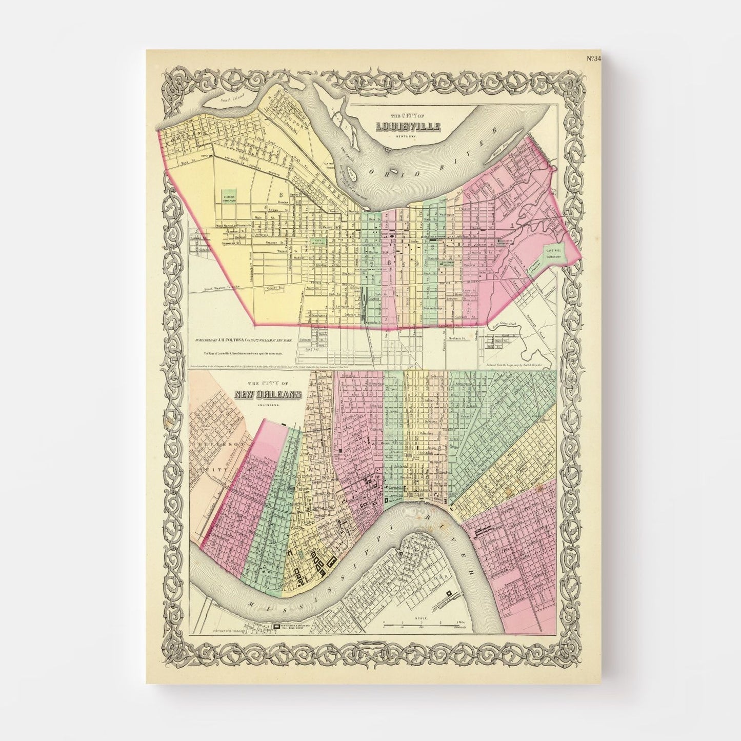 Vintage Map of Louisville, Kentucky, 1856