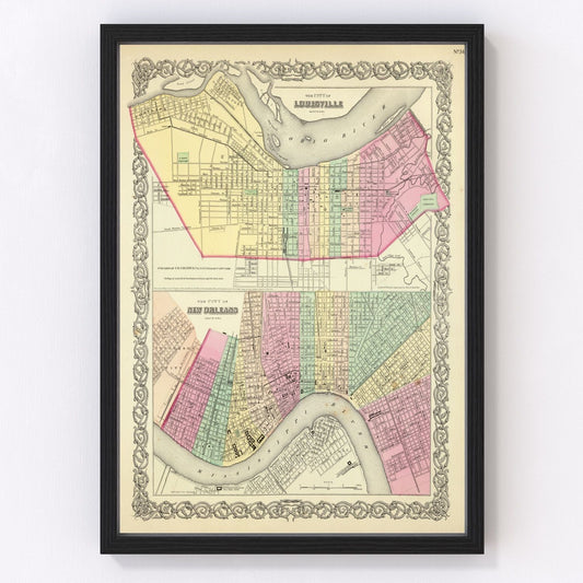 Vintage map of Louisville, Kentucky, 1856