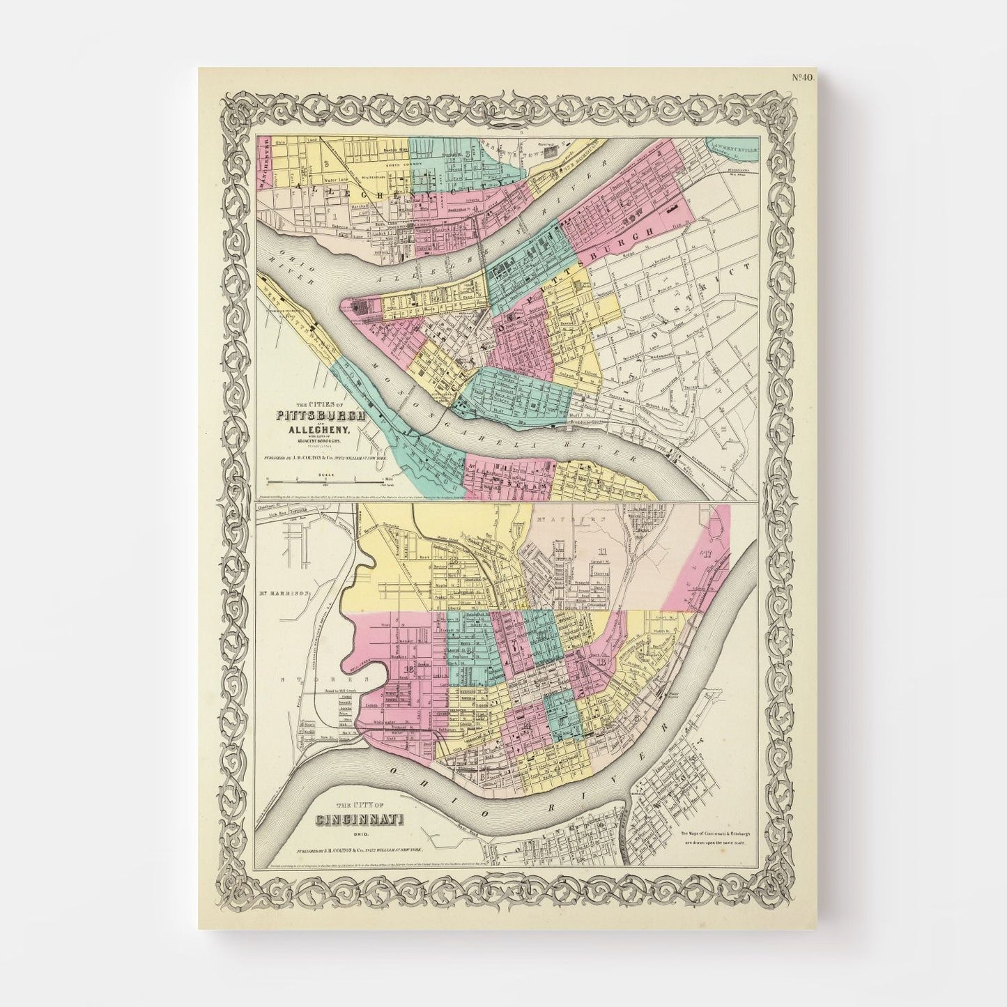 Vintage Map of Cincinnati, Ohio, 1856