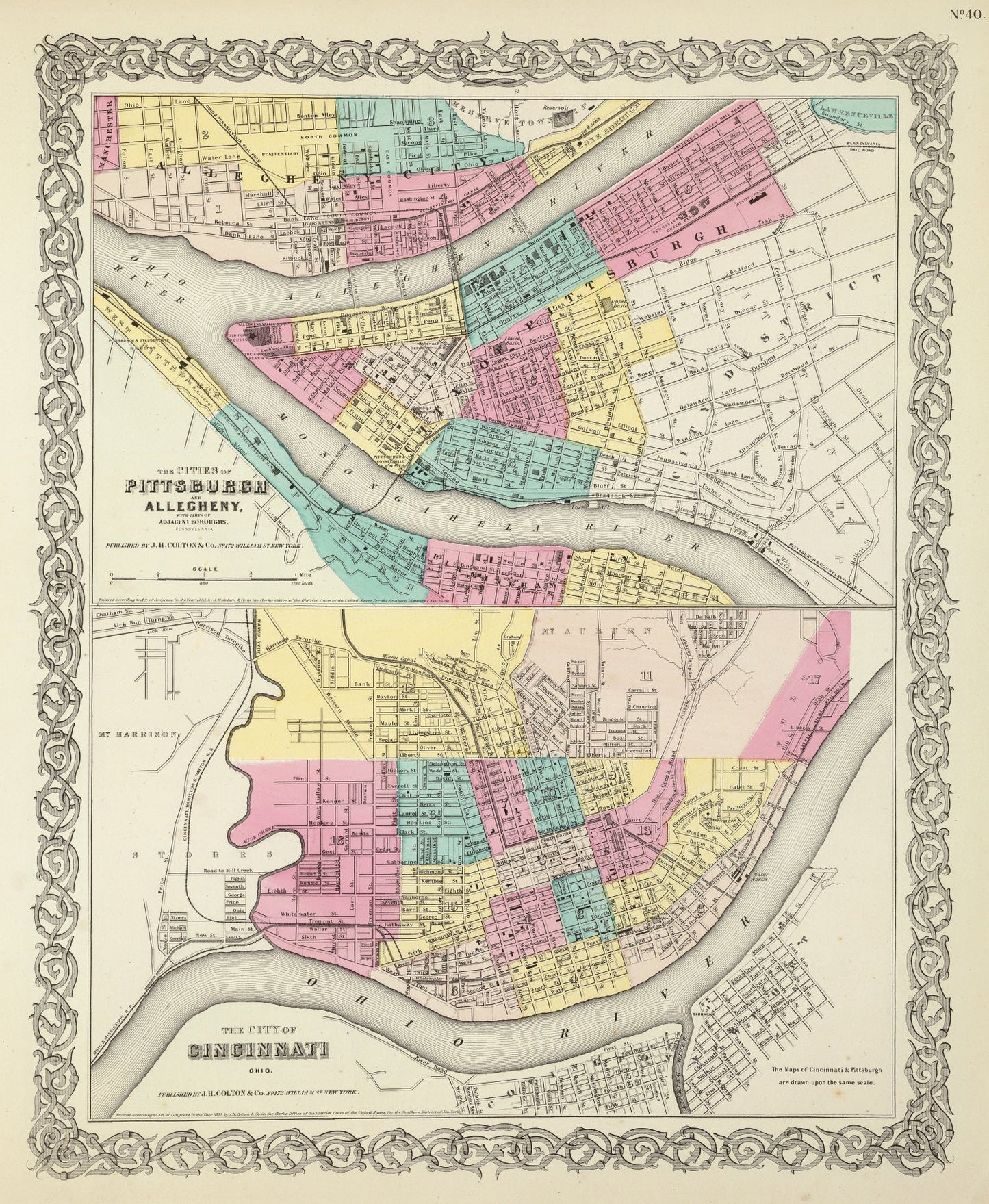 Vintage Map of Cincinnati, Ohio, 1856