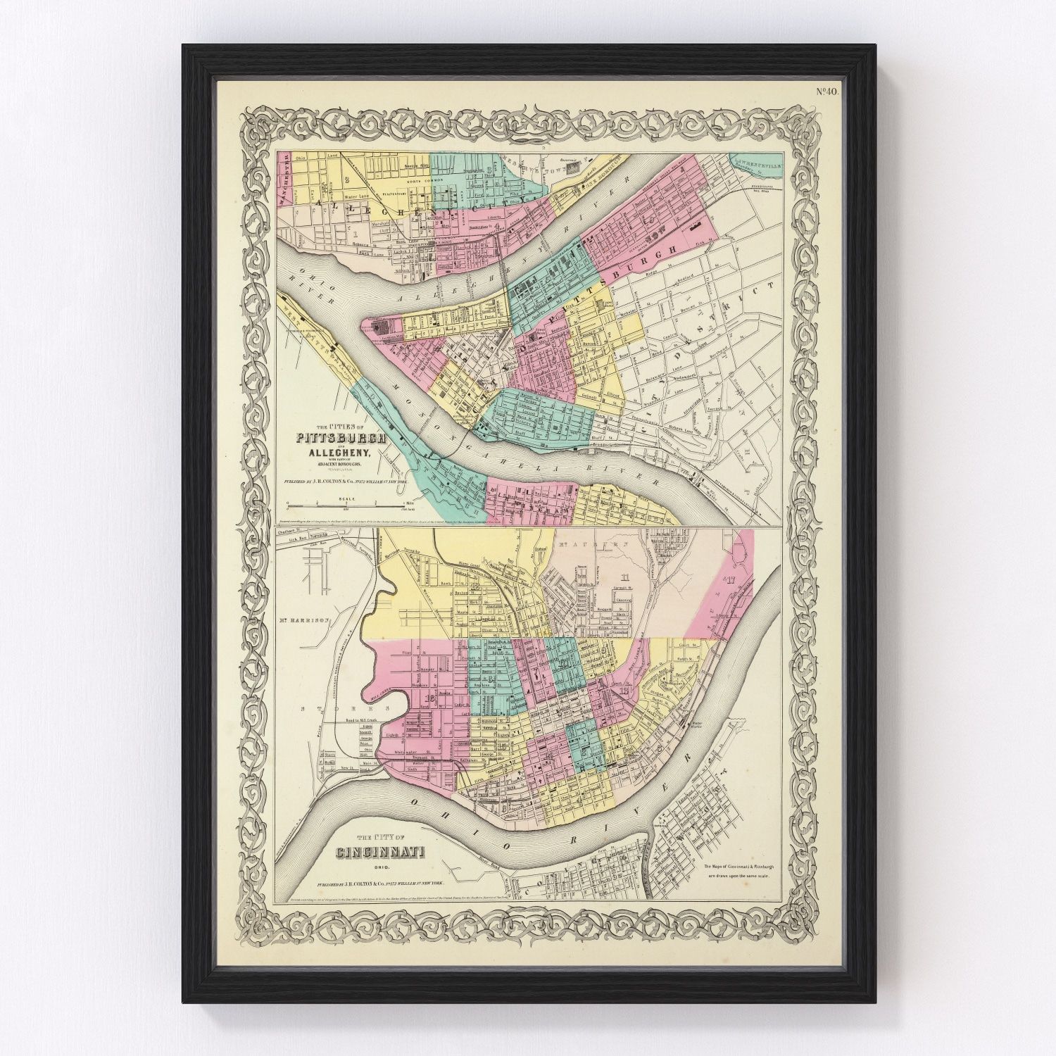 Vintage map of Cincinnati, Ohio, 1856
