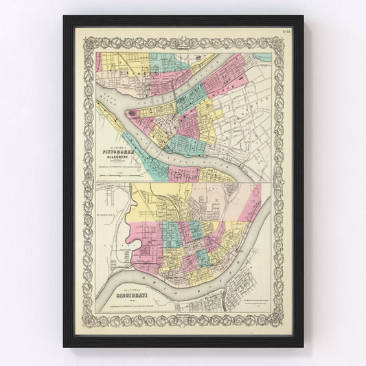 Vintage map of Cincinnati, Ohio, 1856