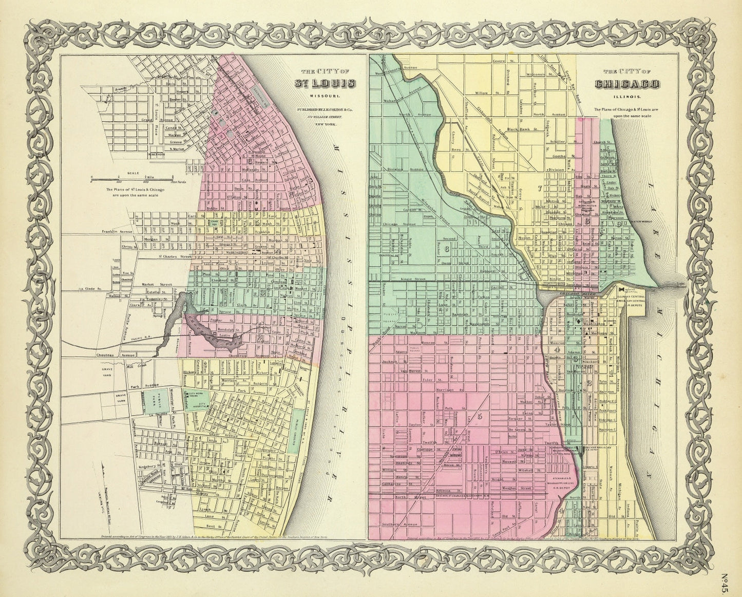 Vintage Map of Chicago, Illinois 1856