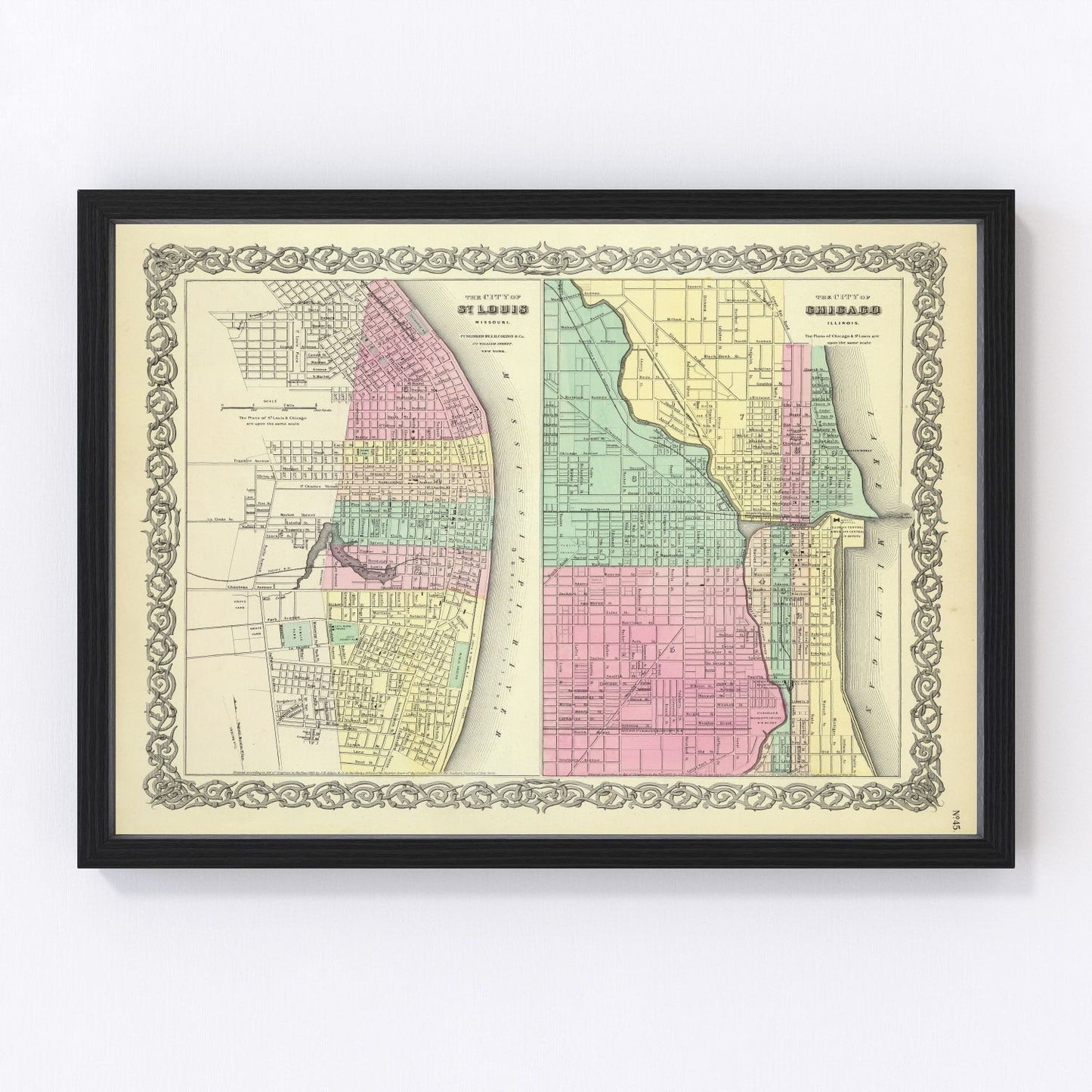 Vintage restored map of Chicago, Illinois, 1856, pre-Civil War boomtown era