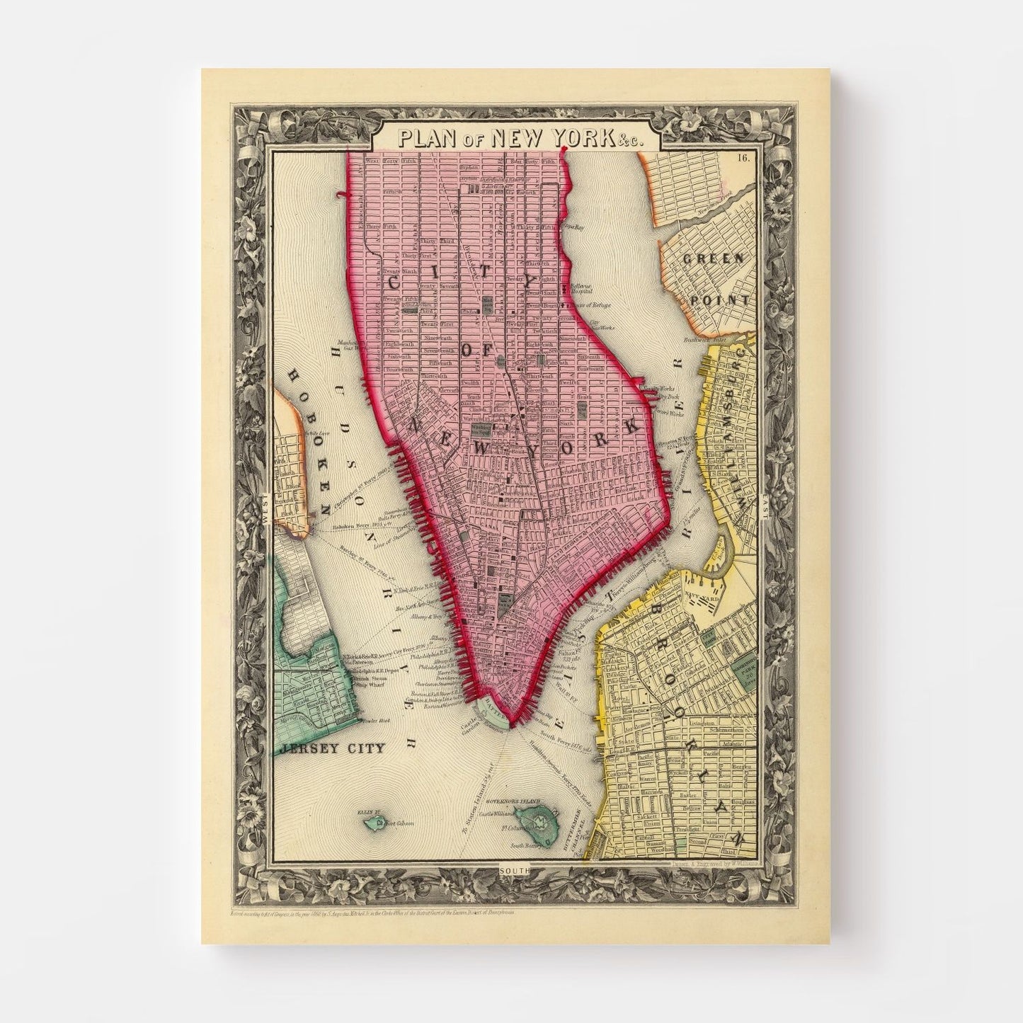 Vintage Map of New York City, New York, 1860