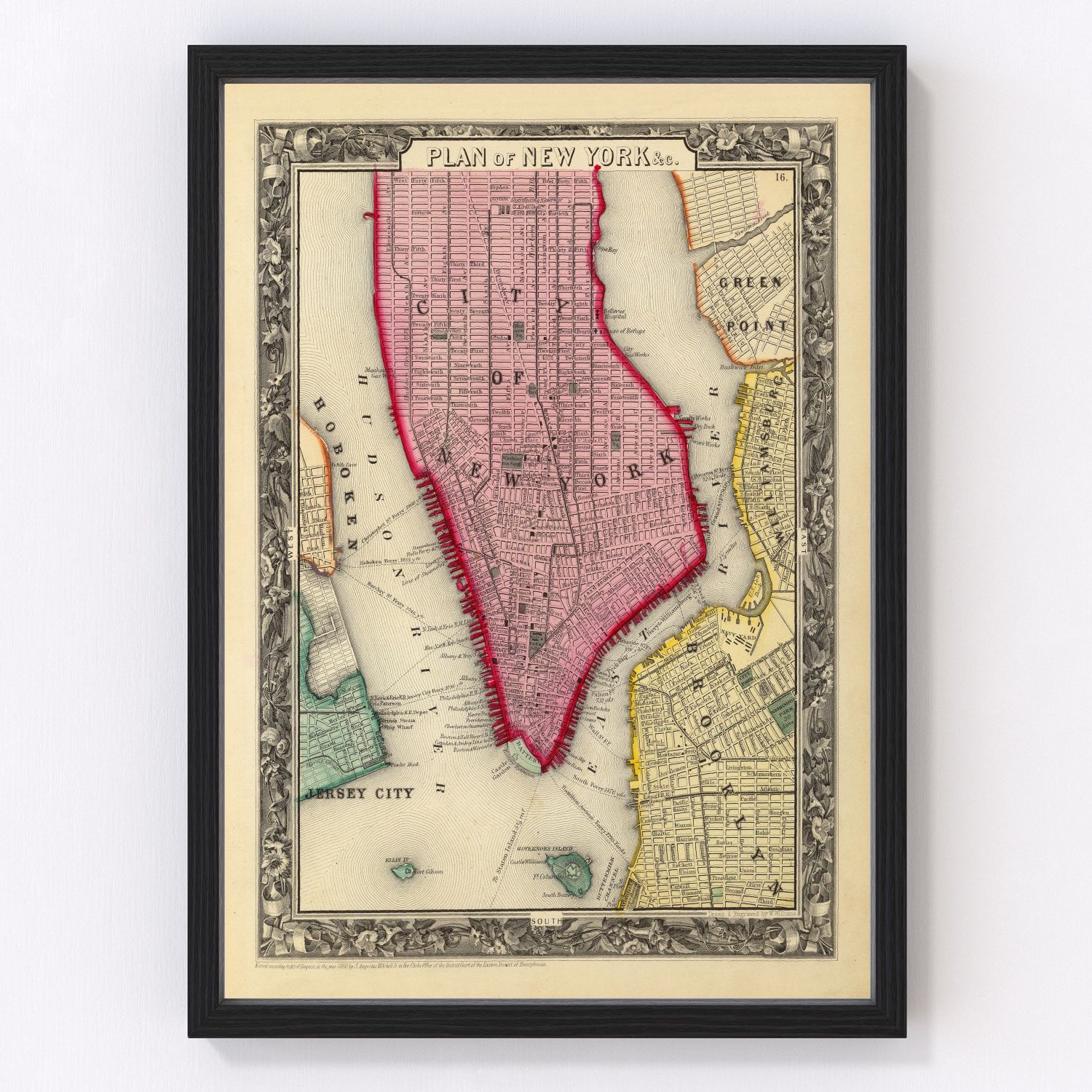 Vintage map of New York City, New York, 1860