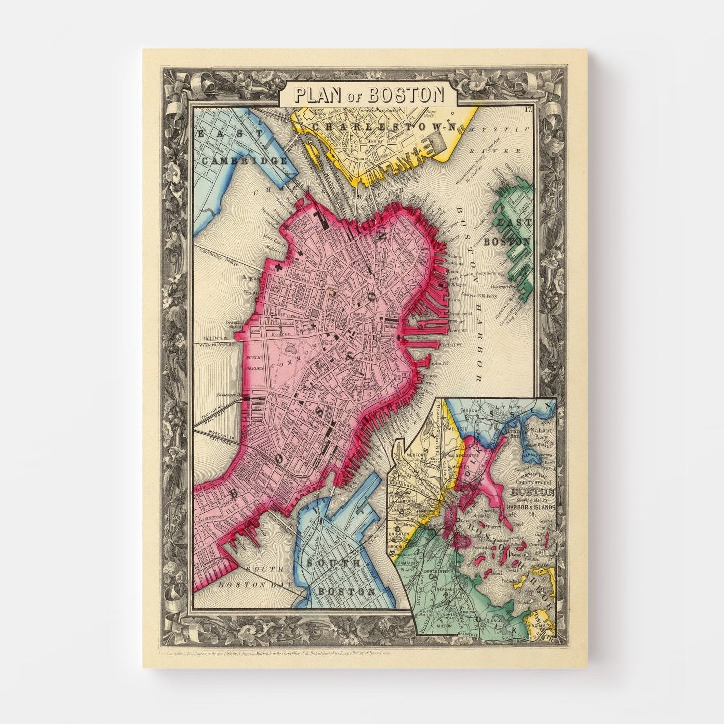 Vintage Map of Boston, Massachusetts 1860