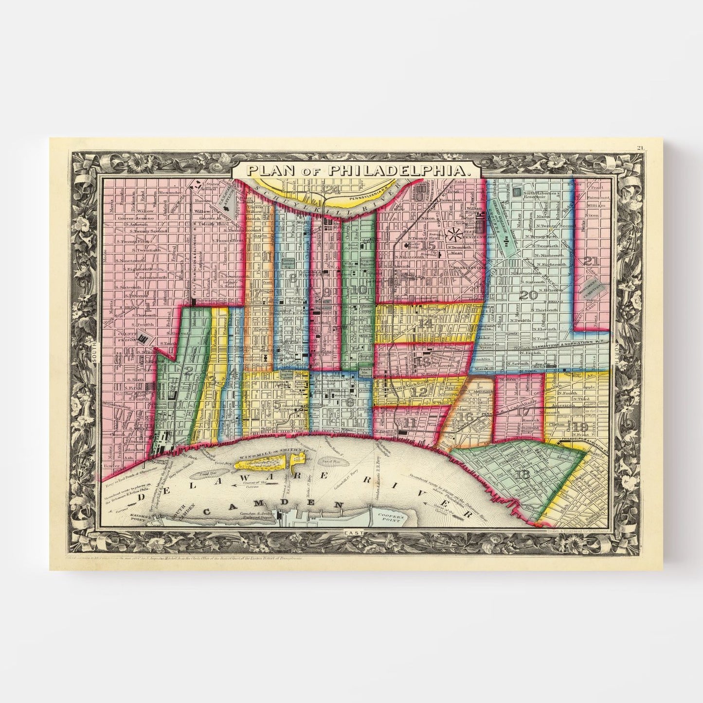 Vintage Map of Philadelphia, Pennsylvania, 1860