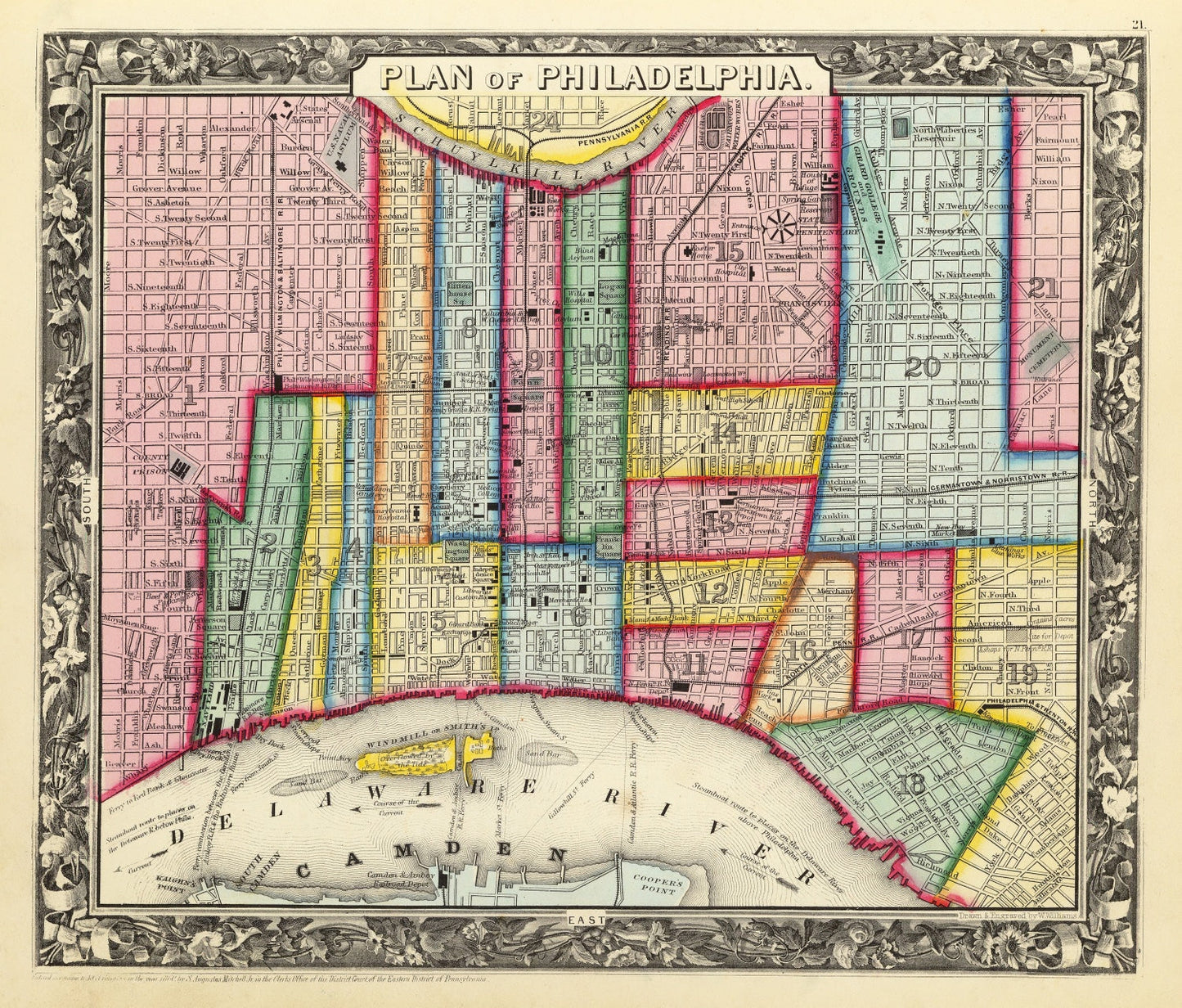 Vintage Map of Philadelphia, Pennsylvania, 1860