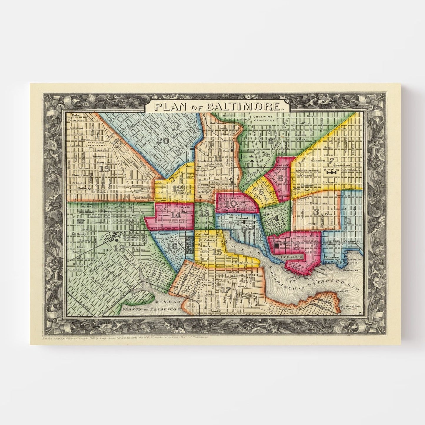 Vintage Map of Baltimore, Maryland, 1860