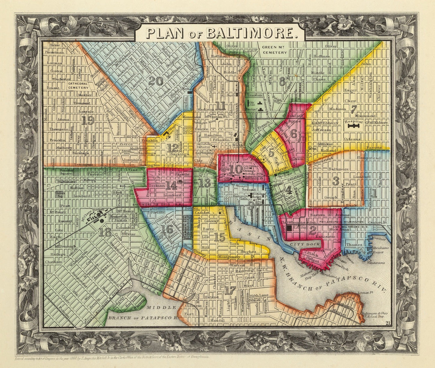 Vintage Map of Baltimore, Maryland, 1860