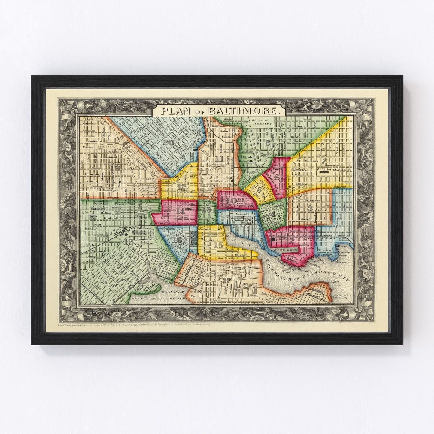 Vintage map of Baltimore, Maryland, 1860