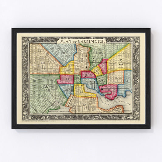 Vintage map of Baltimore, Maryland, 1860