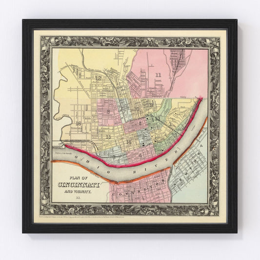 Vintage map of Cincinnati, Ohio, 1860