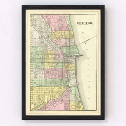 Vintage restored map of Chicago, Illinois, 1890, Cook County