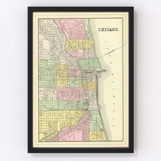 Vintage restored map of Chicago, Illinois, 1890, Cook County