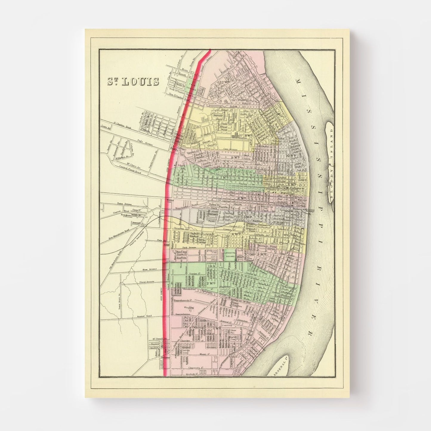 Vintage Map of Saint Louis, Missouri, 1890